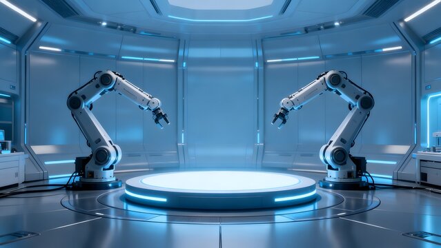 Futuristic robotic lab with two arms
