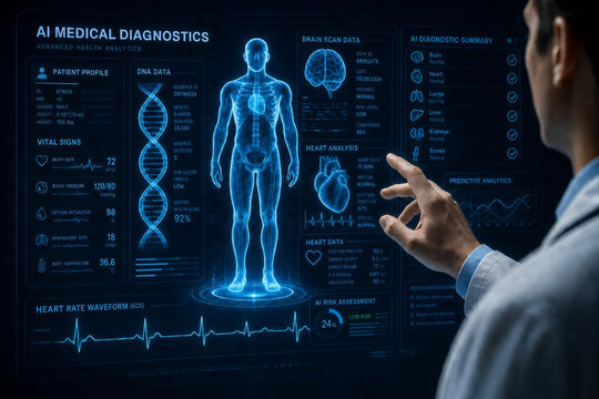 AI Medical Diagnostics Dashboard Healthcare Analytics Patient Data Holographic Interface Technology