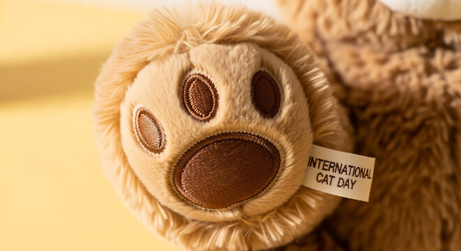 Cute teddy bear with paw prints on a soft surface
