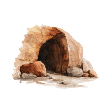 Large Cave Entrance with Several Rocks.