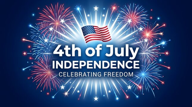 Patriotic 4th of july illustration with fireworks and american flag for independence day celebrations