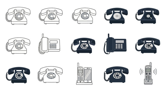 Vintage and Modern Telephone Collection: Icon Set, Communication Devices