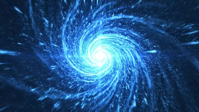 Abstract blue light streaks radiating in dark space hyperspace