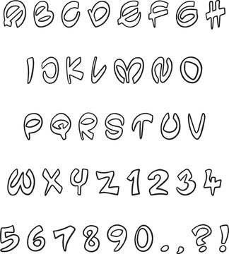 Handwritten sketch urban graffiti typography font lettering ABC cartoon vector text
