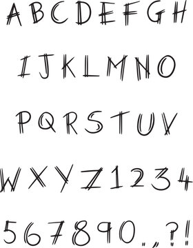 Handwritten double lined sketch typography font lettering ABC cartoon vector text