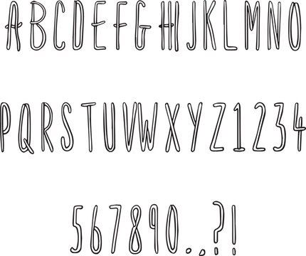 Handwritten sketch Spaghetti Line  typography font lettering ABC cartoon vector text