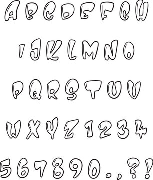 Handwritten sketch graffiti typography font lettering ABC cartoon vector text