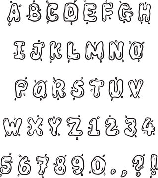 Handwritten splash water sketch typography font lettering ABC cartoon vector text