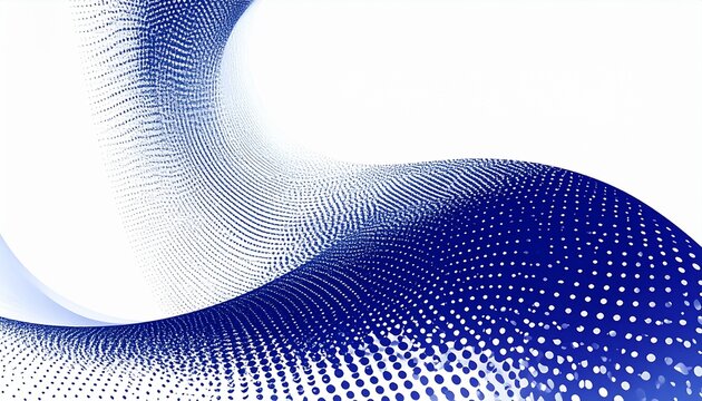 A futuristic blue and white wave pattern made of dots flows across a plain background.