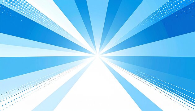 Vibrant blue rays emanate from a central white point on a white background
