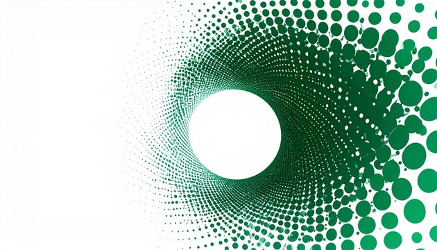 Green dots swirl around a white circle in a gradient tunnel effect