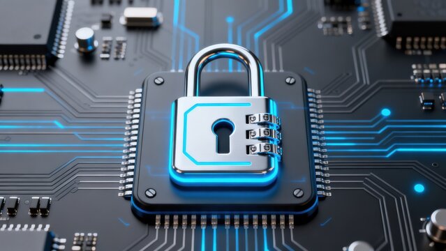 Padlock on circuit board