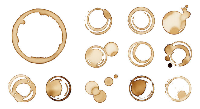 Coffee stains isolated on white background. Royalty high-quality free stock image of Coffee and Tea Stains Left by Cup Bottoms. Round coffee stain isolated, cafe stain fleck drink beverage