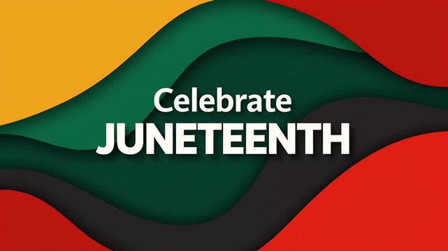 Celebrate juneteenth holiday with abstract paper cut waves in red green yellow black