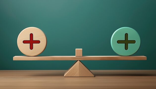 plus and minus on balanced wooden scale pros and cons concept