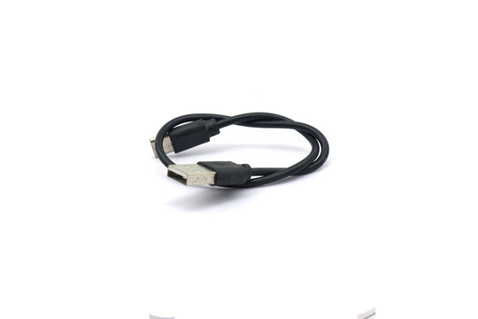 Black USB cable for charging communication devices.