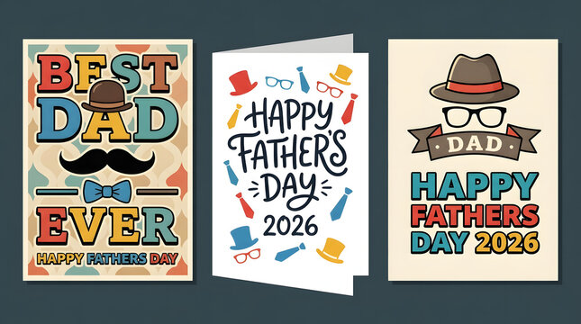 Fathers Day greeting cards with mustache and hat designs for 2026 celebration