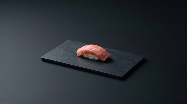 Premium fatty tuna sushi on black slate with minimalist luxury Japanese dining aesthetic