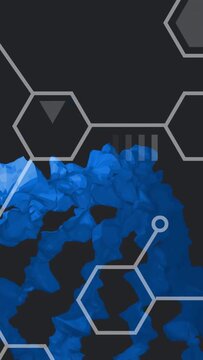 Vertical video: Blue ribbon entering upper-left, flowing through hex grid, looping as HUD backdrop