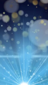 Vertical video: Flare appearing, blue burst emitting rays, pulsing while bokeh drifting for titles