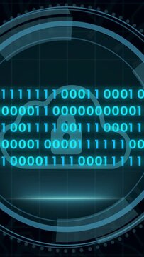 Vertical video: Shield reveal starting CyberSec HUD rotating bits forming cloud lock showing safety