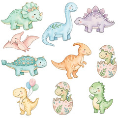 Funny cartoon animal and dinosaur set vector illustration © bluu