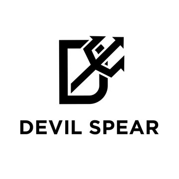 Minimalist Black Logo Design Merging Letter D with Stylized Trident or Devil's Spear