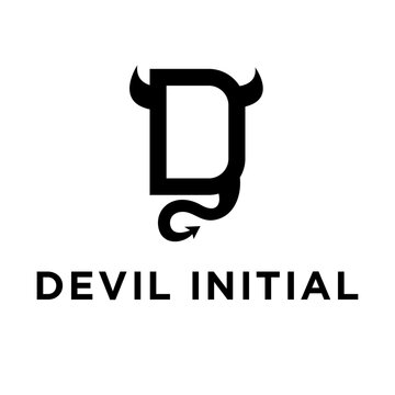 Black Letter D Logo with Devil Horns and Tail on White Background