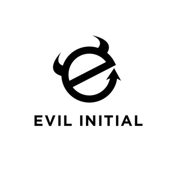 Stylized Letter E Logo with Devil Horns and Upward Arrow Symbol - Evil Initial Concept