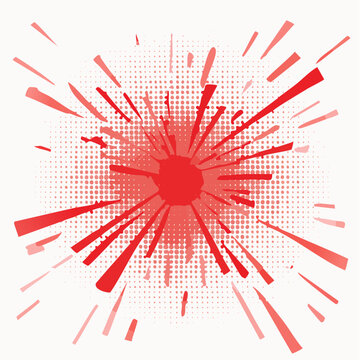 Vibrant red explosion radiates dynamic energy outward in all directions quickly.