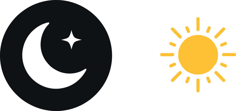 Day and night mode icons flat vector illustration with sun and moon symbols for light dark interface themes