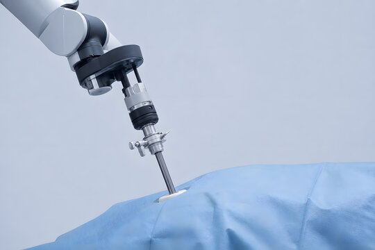 Robotic surgery cannula entering sterile patient drape