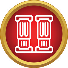 Obraz premium Two ancient greco roman columns outlined in white inside a red and gold circle
