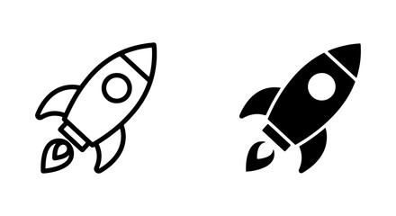 Rocket ship icon set, black spaceship outline and silhouette, startup launch vector graphics © Rahul