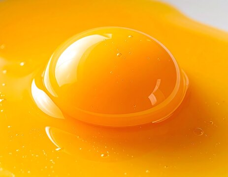 Glossy egg yolk close up with smooth liquid texture and vibrant yellow minimal background
