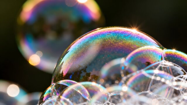 Colorful soap bubbles in closeup