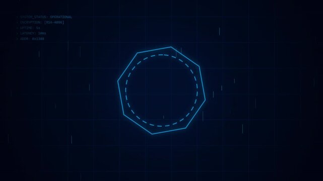 Futuristic digital interface with rotating geometric data HUD overlay