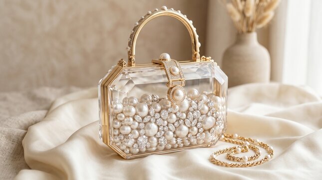 Luxury Pearl Handbag Mockup on Satin Fabric