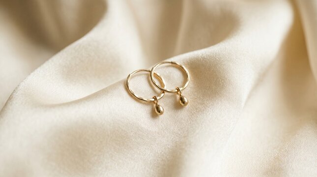Luxury Gold Rings on Satin Fabric Background