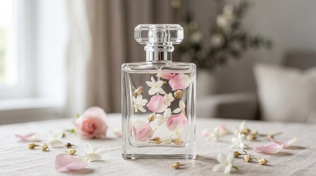 Luxury Crystal Perfume Bottle with Floral Details