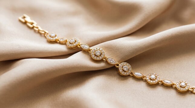 Luxury Gold Jewelry on Satin Fabric Background