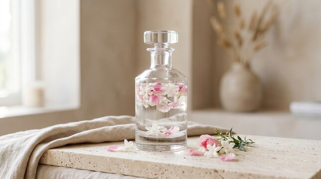 Luxury Floral Perfume Bottle with Pink Flowers