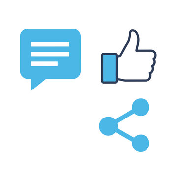 Social Media Icons: Comment, Like, and Share Symbols on White