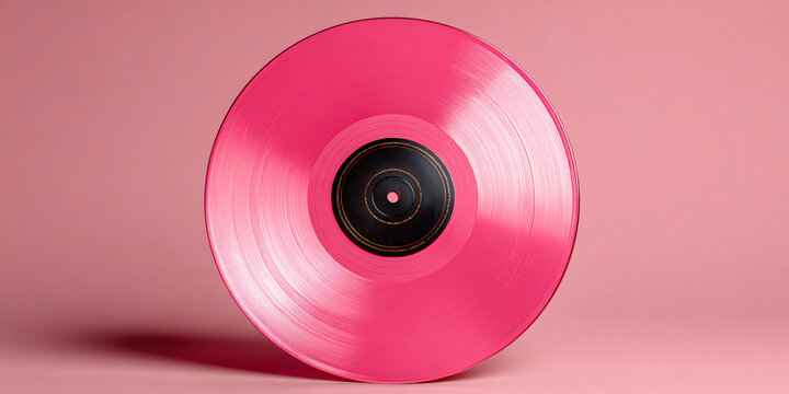 Pink Metallic Vinyl Record Disc on Solid Background
