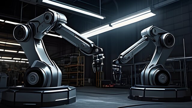 Industrial Robotics Two Generic Industrial Robots Dark Smart Clean 09