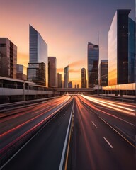 Fototapeta premium Smart City Mobility Urban Traffic Data Streams Sunset Highway Clear 13