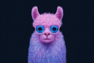 Fototapeta premium Fluffy llama showcasing vibrant colors and stylish sunglasses