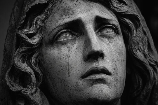 Dramatic stone face symbolizing tragedy prophecy and disbelief