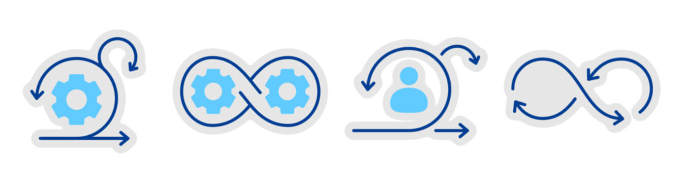 Devops process icons showing continuous workflow on white background. Editable stroke