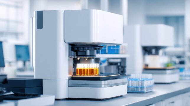 A modern laboratory setting showcasing advanced equipment analyzing colorful samples